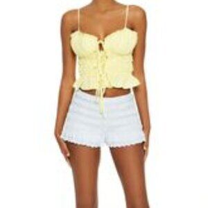 Lace-Trim Shirred Shorts NWT Blue M - $19